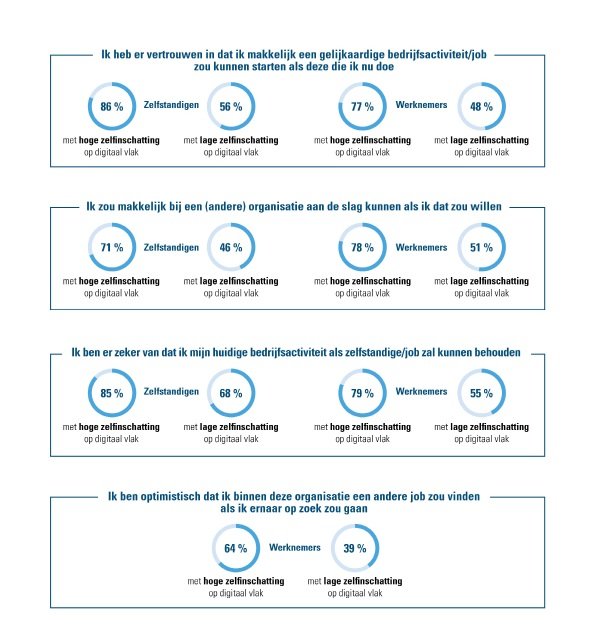 Correlatie zelfinschatting digitale vaardigheden en vertrouwensvragen – werknemers en zelfstandigen